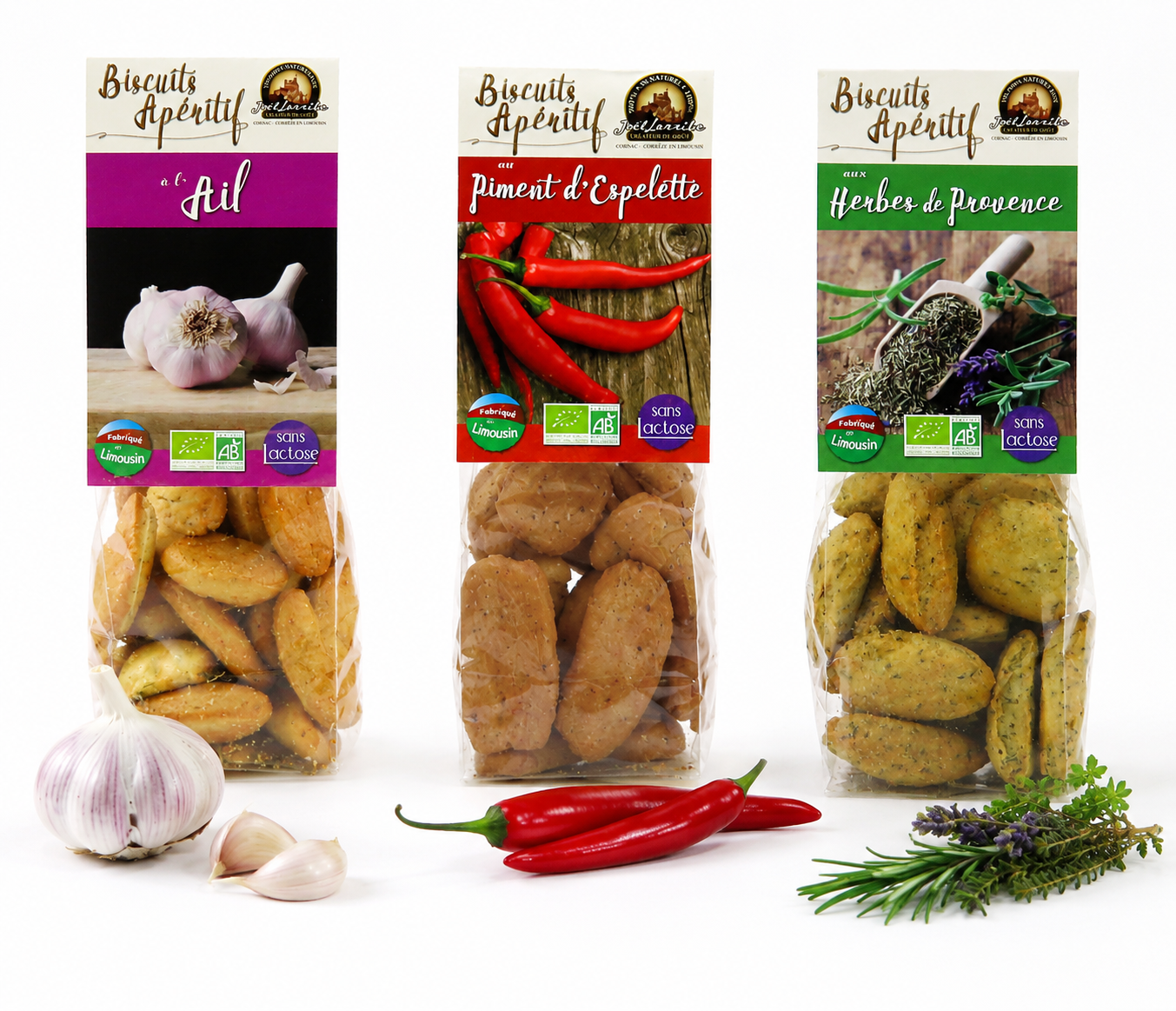 Biscuits apéritifs bio avec ail, piments et herbes
